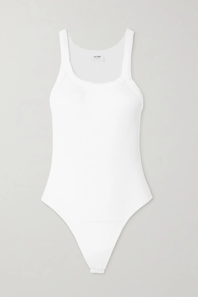 Re/done Ribbed Cotton-jersey Thong Bodysuit In White