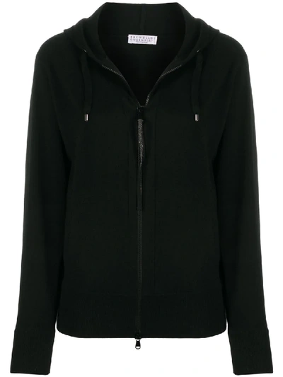 Brunello Cucinelli Cashmere Knit Hoodie In Black