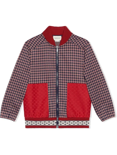 Gucci Kids' Red Check With Gg Pocket Detail Padded Jacket In Multicolor