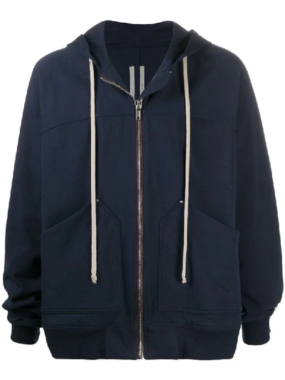 Rick Owens Boxy Fit Long Drawstring Hoodie In Blue