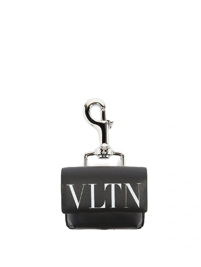 Valentino Garavani Vltn-logo Leather Earpods Case In Black