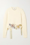 AREA Cropped crystal-embellished ribbed cotton-blend sweater