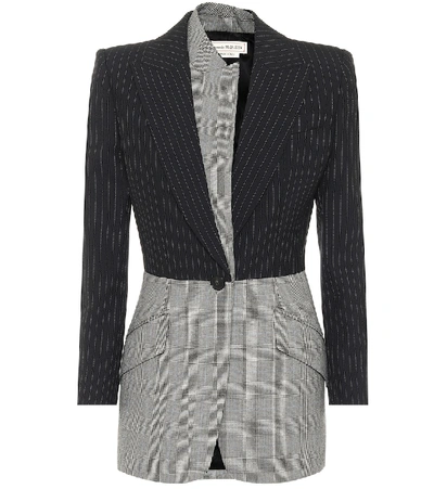 Alexander Mcqueen Reconstructed Pinstripe And Check Wool Jacket In Black/silver