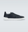 Ermenegildo Zegna Leather Sneakers With Concealed Laces In Blue