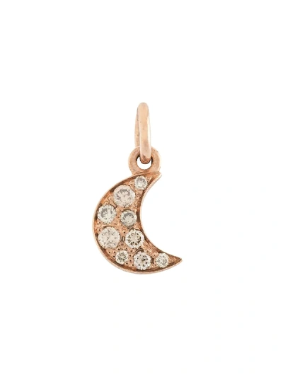 Dodo 9kt Rose Gold Brown Diamond Moon Charm In Pink