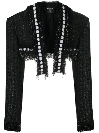 Balmain Sequin-embellished Tweed Jacket In Black