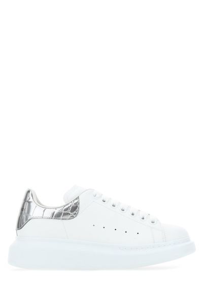 Alexander Mcqueen Metallic-trimmed Leather Exaggerated-sole Sneakers In White
