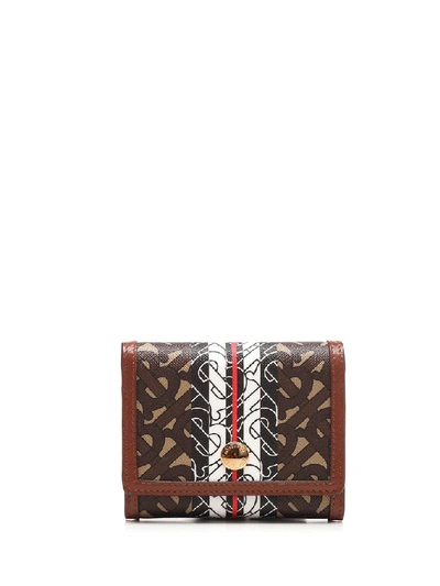 Burberry Small Monogram Stripe Folding Wallet In Brown