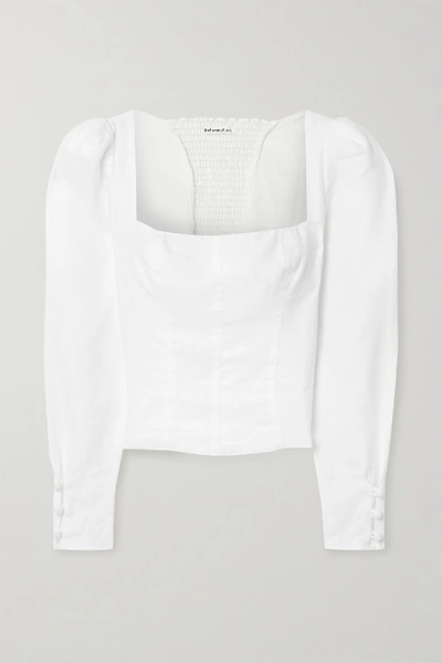 Reformation Fillmore Smocked Linen Top In White