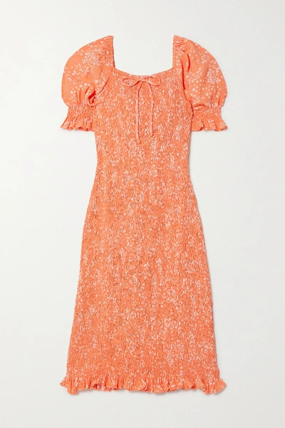 Faithfull The Brand + Net Sustain Fae Shirred Floral-print Crepe Dress In Peach