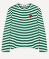 Comme Des Garçons Play Striped Red Heart Long-sleeve Shirt In Green