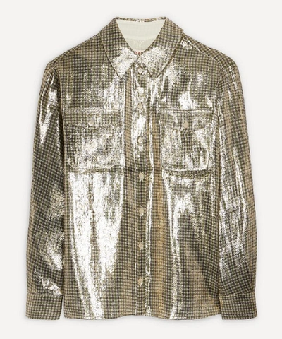 Alexa Chung Metallic Checked Silk-blend Shirt In Gold