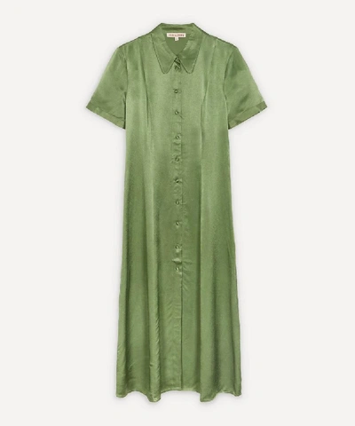 Alexa Chung Hammered-satin Midi Shirt Dress In Green