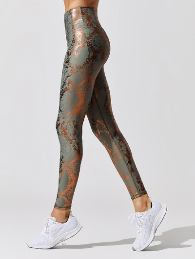 Carbon38 Metallic Snake High Rise  Legging In Olive Bronze