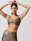 CARBON38 METALLIC SNAKE CONTOUR CROSS-BACK BRA - OLIVE BRONZE - SIZE L