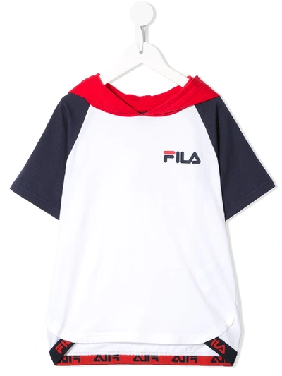 Fila Kids' Colour-block Logo Print Hoodie In White