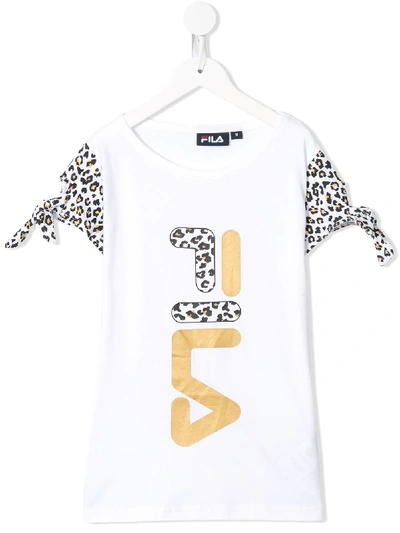 Fila Kids' Leopard Print Logo T-shirt In White