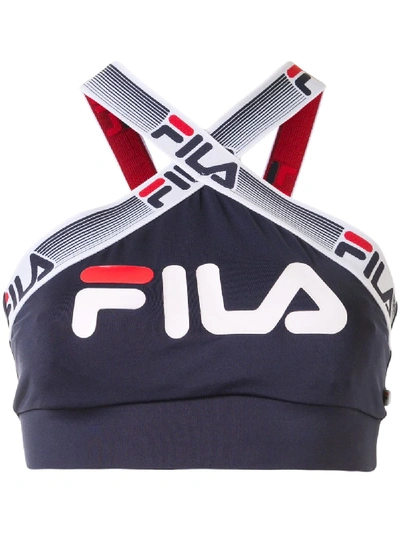 Fila Halter Neck Logo Print Waistcoat In Blue