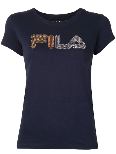 Fila Short Sleeve Rhinestone Logo T-shirt In Blue