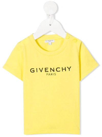 Givenchy Babies' Logo Print Side Buttoned T-shirt In Yellow