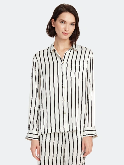 Asceno Paris Jet Black Stripe Silk Oversized Pyjama Shirt In Black/white