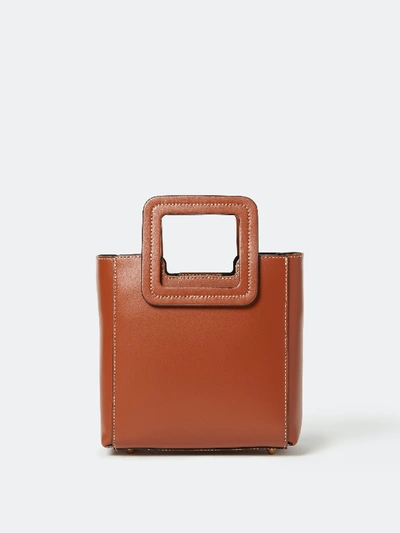 Staud Mini Shirley Canvas & Leather Bag In Cognac,natural