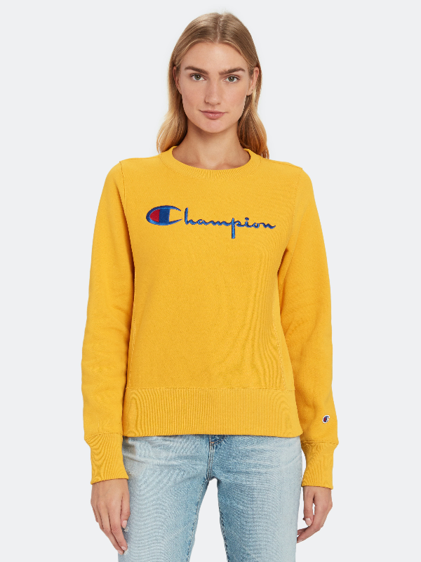 Champion Big Script Crewneck Sweatshirt In Yellow | ModeSens