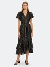 DIANE VON FURSTENBERG DONNIE SILK METALLIC FAUX WRAP MIDI DRESS