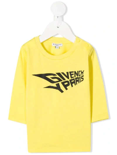Givenchy Babies' Logo印花侧纽扣t恤 In Yellow
