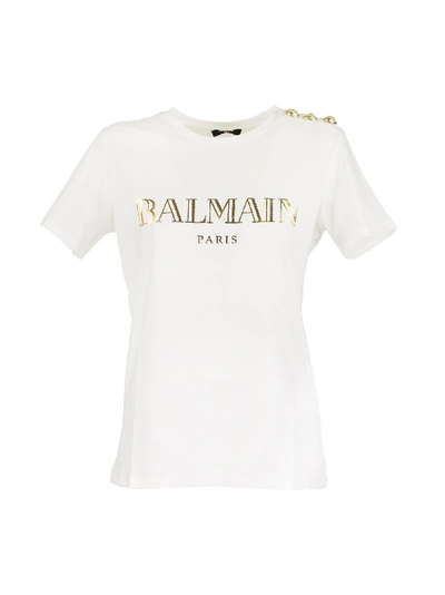 Balmain Logo Print In White/gold