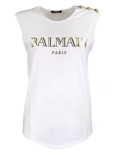 Balmain Logo Print In White/gold