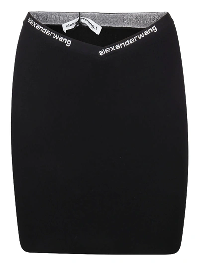 Alexander Wang Minigonna Bodycon Logo Jacquard Trims In Black