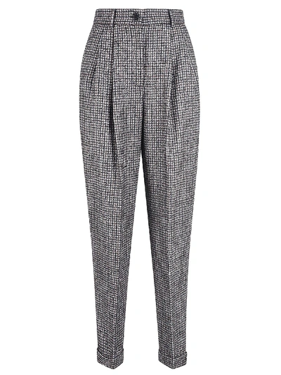Dolce & Gabbana Checked Slim-fit Trousers In White/black