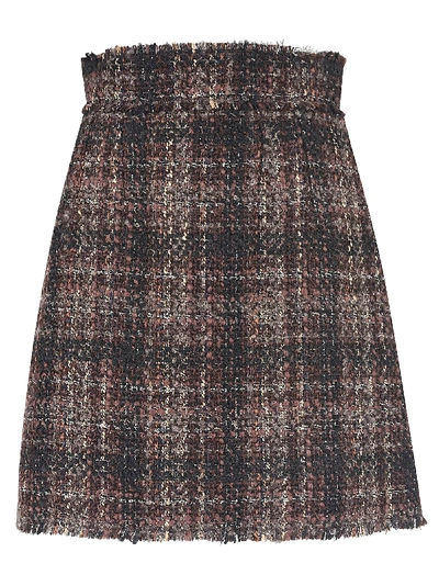Dolce & Gabbana Checked Woven Skirt In Black/brown