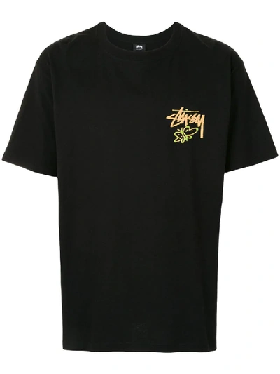 Stussy Crew Neck Logo Print T-shirt In Black