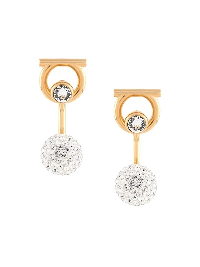 Ferragamo Gancini Crystal-embellished Earrings In Gold