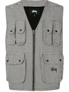 STUSSY HOUNDSTOOTH PATTERNED MULTI-POCKET WORK VEST