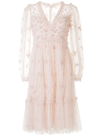 Needle & Thread Sequin Floral Embroidered Tulle Dress In Pink