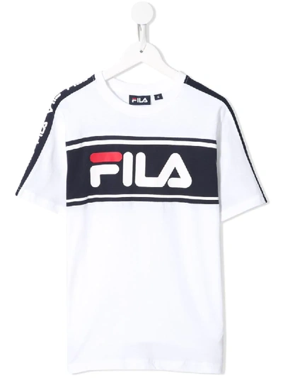 Fila Kids' T-shirt Mit Logo-streifen In White