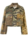 R13 CONTRAST CAMOUFLAGE PRINT CROPPED JACKET
