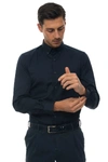 Fay Dark Blue Stretch Cotton Poplin Shirt In Blue