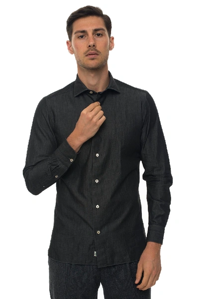 Luigi Borrelli Casual Shirt Denim Nero Cotton Man In Black Denim