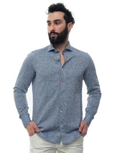 Luigi Borrelli Mixed Linen Shirt Long Sleeve Blue Linen Man