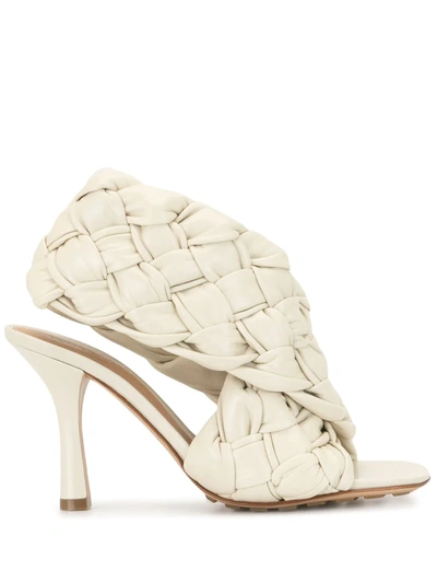 Bottega Veneta Off-white Intrecciato Board Heeled Sandals In Ivory