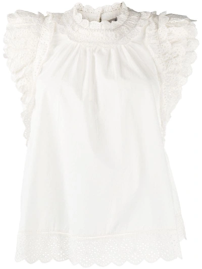 Sea Broderie Anglaise Ruffle Trim Blouse In White