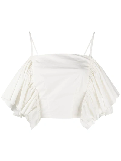 Loulou Side Ruffle Top In White