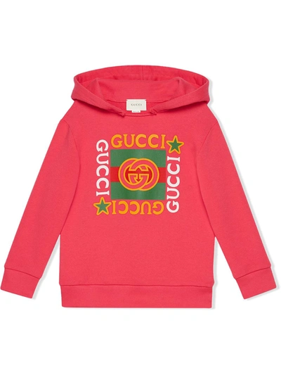 Gucci Kids' Logo印花连帽衫 In Fuchsia