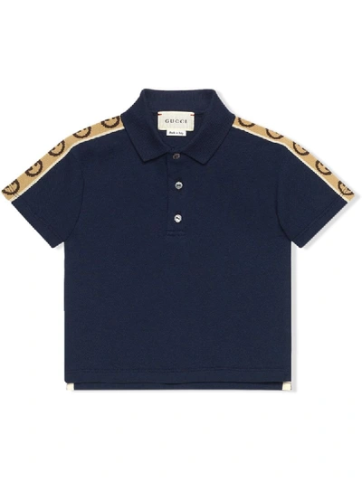 Gucci Babies' Interlocking G Logo 条纹polo衫 In Blue