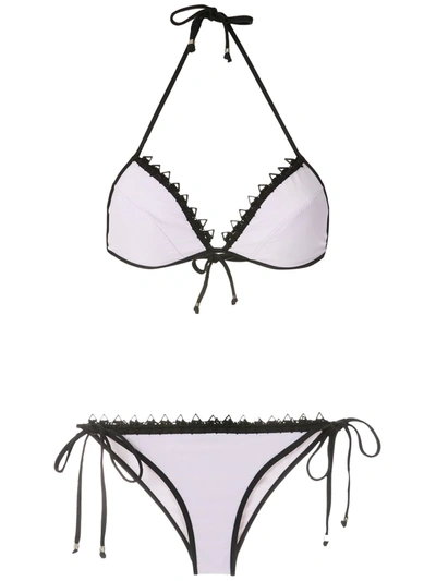 Amir Slama Lace Trim Triangle Bikini Set In White