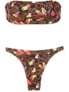 Amir Slama Parrot-print Bandeau Bikini Set In Black